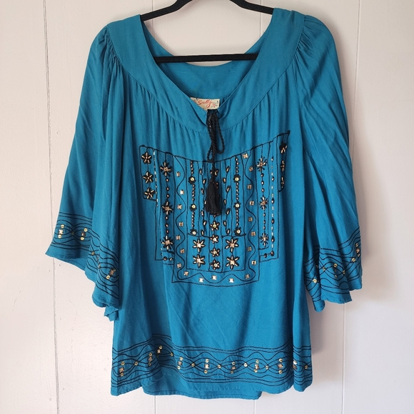 Indie Boho Southwestern Scully Western Bell Sleeve Womens Small - Picture 1 of 9